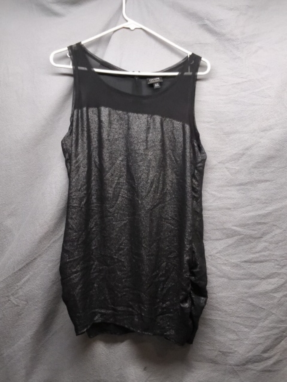 Nicole Miller M Black Metallic Shimmer Draped Mini Dress Mesh Yoke Party